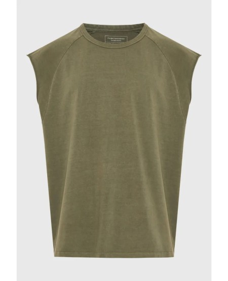 FUNKY BUDDHA  Ανδρικό βαμβακερό oversized αμάνικο t-shirt FBM013-007-04 DEEP FOREST