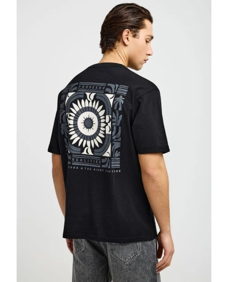 FUNKY BUDDHA Ανδρικό relaxed t-shirt με τύπωμα στην πλάτη FBM013-050-04 BLACK