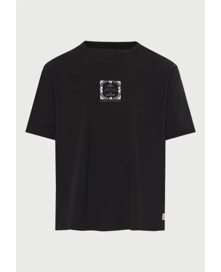 FUNKY BUDDHA Ανδρικό relaxed t-shirt με τύπωμα στην πλάτη FBM013-050-04 BLACK