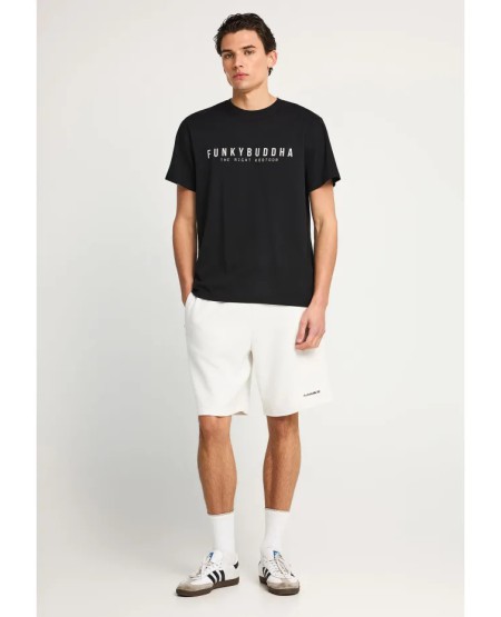 FUNKY BUDDHA Ανδρικό βαμβακερό t-shirt με τύπωμα  FBM013-011-04 BLACK