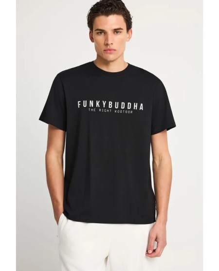 FUNKY BUDDHA Ανδρικό βαμβακερό t-shirt με τύπωμα  FBM013-011-04 BLACK