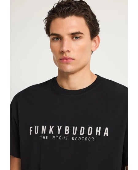 FUNKY BUDDHA Ανδρικό βαμβακερό t-shirt με τύπωμα  FBM013-011-04 BLACK