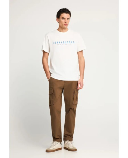 FUNKY BUDDHA Men's cotton t-shirt with print FBM013-011-04 OFF WHITE