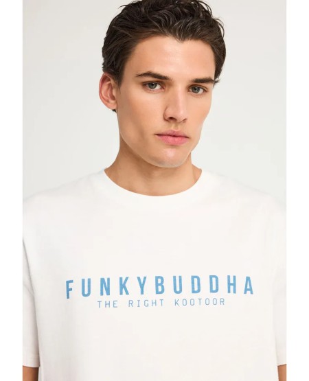 FUNKY BUDDHA Ανδρικό βαμβακερό t-shirt με τύπωμα  FBM013-011-04 OFF WHITE