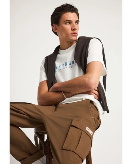 FUNKY BUDDHA Ανδρικό βαμβακερό t-shirt με τύπωμα  FBM013-011-04 OFF WHITE