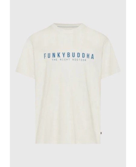 FUNKY BUDDHA Ανδρικό βαμβακερό t-shirt με τύπωμα  FBM013-011-04 OFF WHITE