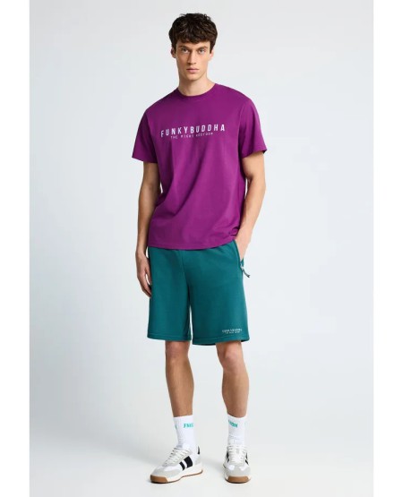 FUNKY BUDDHA Men's cotton t-shirt with print FBM013-011-04 WOOD VIOLET