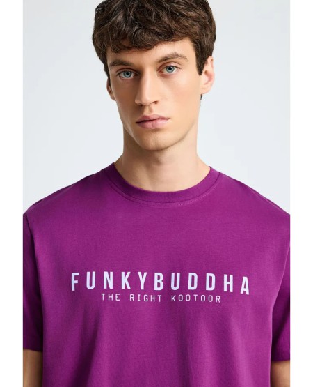 FUNKY BUDDHA Ανδρικό βαμβακερό t-shirt με τύπωμα  FBM013-011-04 WOOD VIOLET