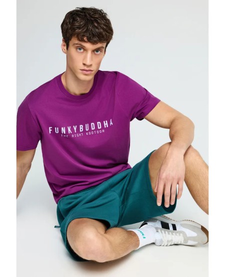 FUNKY BUDDHA Men's cotton t-shirt with print FBM013-011-04 WOOD VIOLET