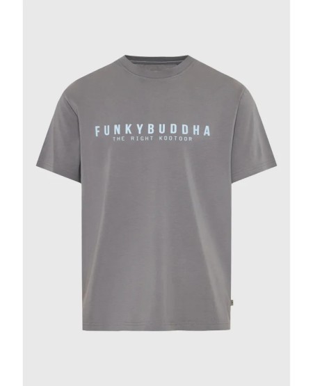 FUNKY BUDDHA Men's cotton t-shirt with print FBM013-011-04 STEEL GREY