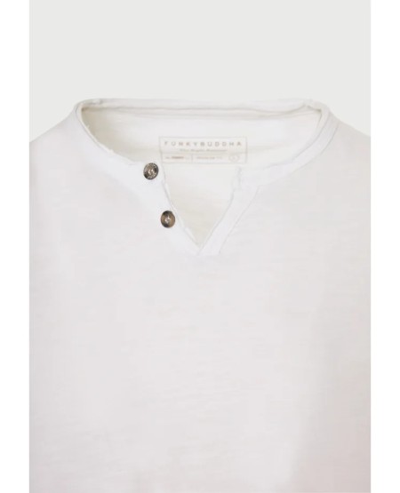 FUNKY BUDDHA  Men's cotton t-shirt with v-neck - The essentials FBM013-004-04 WHITE