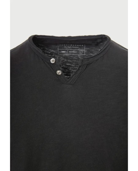 FUNKY BUDDHA  Ανδρικό βαμβακερό t-shirt με v-neck - The essentials FBM013-004-04 BLACK