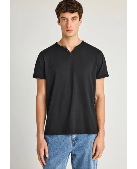 FUNKY BUDDHA  Men's cotton t-shirt with v-neck - The essentials FBM013-004-04 BLACK