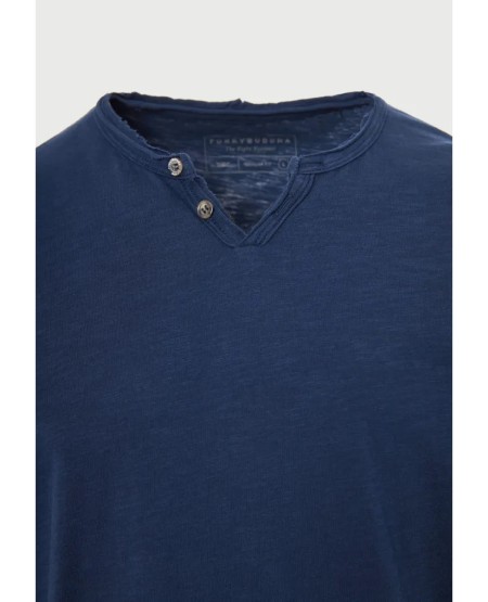 FUNKY BUDDHA  Men's cotton t-shirt with v-neck - The essentials FBM013-004-04 NAVY