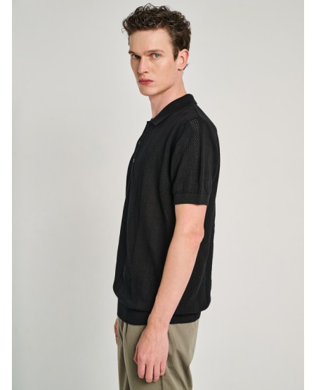 STAFF JEANS Key Ανδρικό Λεπτό Πλεκτό Πόλο Γιακάς 64-207.055 BLACK