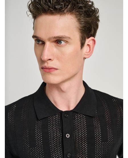STAFF JEANS Key Ανδρικό Λεπτό Πλεκτό Πόλο Γιακάς 64-207.055 BLACK