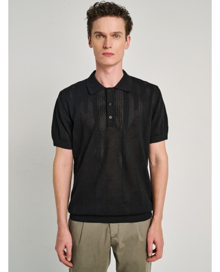 STAFF JEANS Key Ανδρικό Λεπτό Πλεκτό Πόλο Γιακάς 64-207.055 BLACK