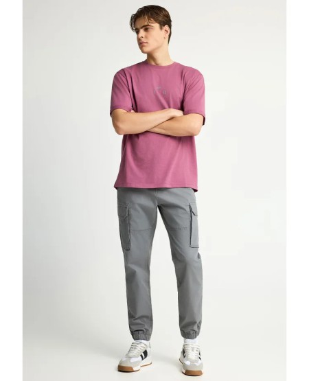 FUNKY BUDDHA Men's cargo pants with cuffed hem FBM013-030-02 STEEL GREY