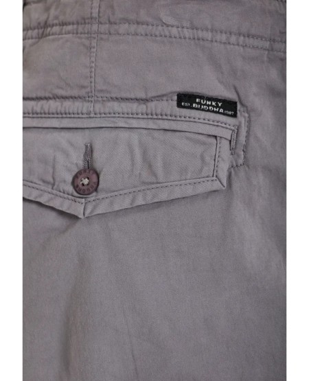 FUNKY BUDDHA Men's cargo pants with cuffed hem FBM013-030-02 STEEL GREY