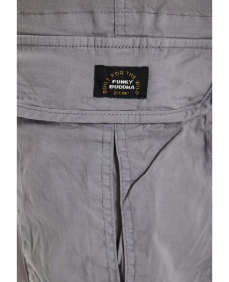 FUNKY BUDDHA Men's cargo pants with cuffed hem FBM013-030-02 STEEL GREY