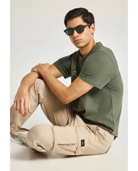 FUNKY BUDDHA Men's cargo pants with cuffed hem FBM013-030-02 GREIGE