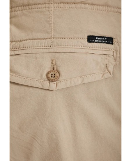 FUNKY BUDDHA Men's cargo pants with cuffed hem FBM013-030-02 GREIGE