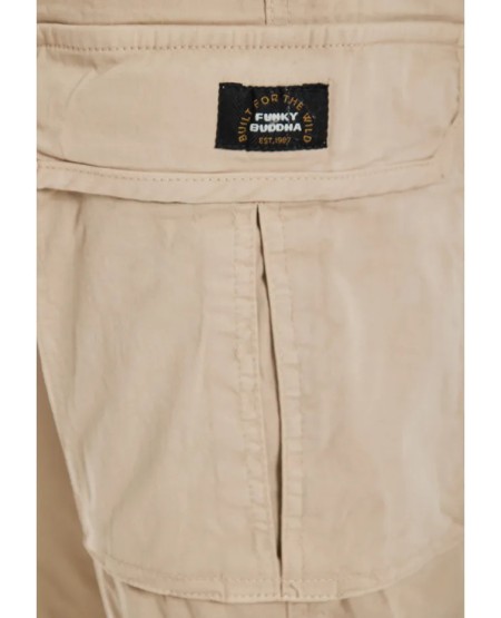 FUNKY BUDDHA Ανδρικό cargo παντελόνι με cuffed τελείωμα FBM013-030-02 GREIGE