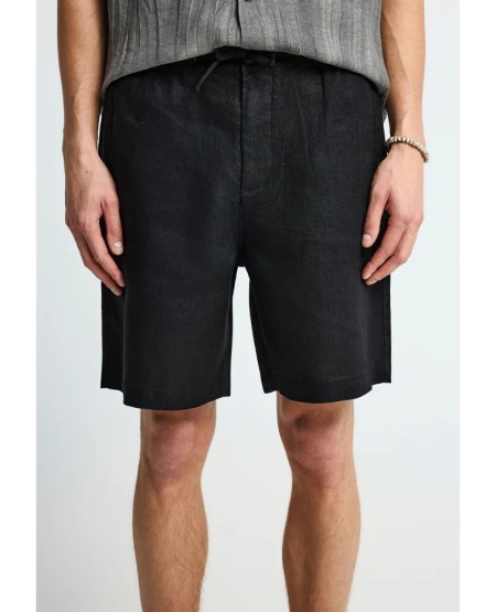 FUNKY BUDDHA Ανδρική λινή chino βερμούδα FBM013-009-03 BLACK