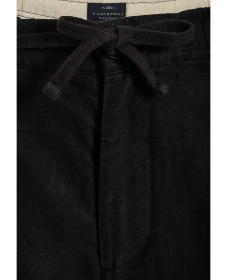 FUNKY BUDDHA Ανδρική λινή chino βερμούδα FBM013-009-03 BLACK