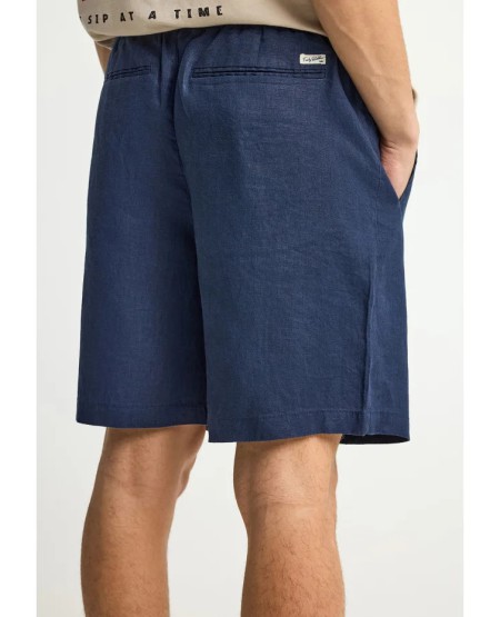 FUNKY BUDDHA Ανδρική λινή chino βερμούδα FBM013-009-03 NAVY