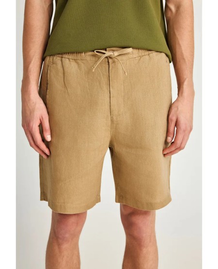 FUNKY BUDDHA Ανδρική λινή chino βερμούδα FBM013-009-03 WARM SAND