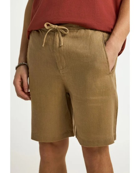 FUNKY BUDDHA Ανδρική λινή chino βερμούδα FBM013-009-03 WARM SAND