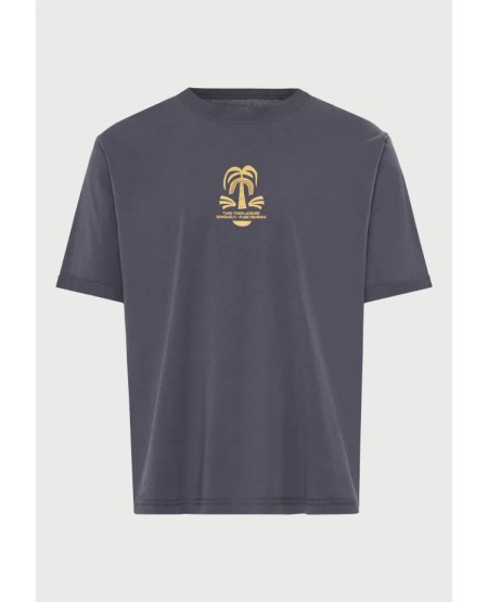 FUNKY BUDDHA  Ανδρικό relaxed t-shirt με τύπωμα στην πλάτη FBM013-048-04 DK GREY