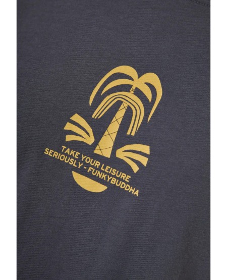 FUNKY BUDDHA  Ανδρικό relaxed t-shirt με τύπωμα στην πλάτη FBM013-048-04 DK GREY