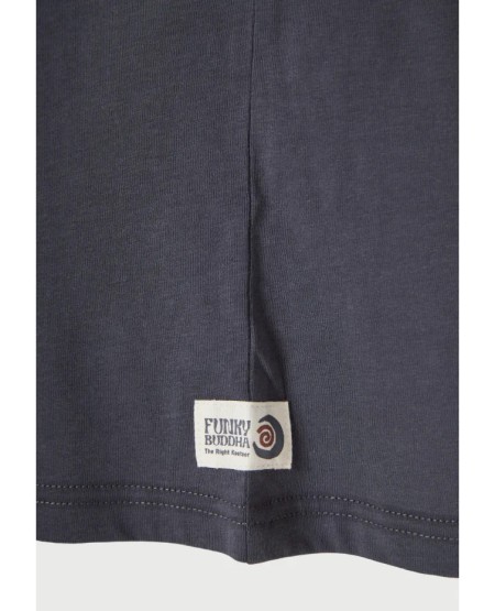 FUNKY BUDDHA  Ανδρικό relaxed t-shirt με τύπωμα στην πλάτη FBM013-048-04 DK GREY