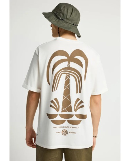 FUNKY BUDDHA  Men's relaxed t-shirt with print on the back FBM013-048-04 OFF WHITE