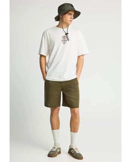 FUNKY BUDDHA  Ανδρικό relaxed t-shirt με τύπωμα στην πλάτη FBM013-048-04 OFF WHITE