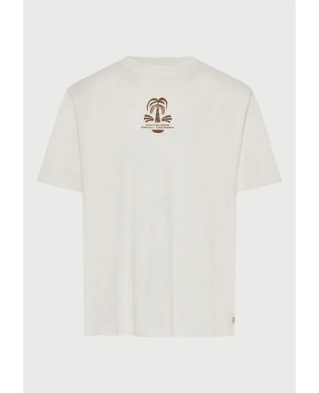 FUNKY BUDDHA  Ανδρικό relaxed t-shirt με τύπωμα στην πλάτη FBM013-048-04 OFF WHITE