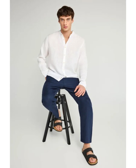 FUNKY BUDDHA  Men's comfort fit linen chino pants  FBM013-011-02 NAVY