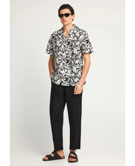FUNKY BUDDHA  Men's comfort fit linen chino pants  FBM013-011-02 BLACK