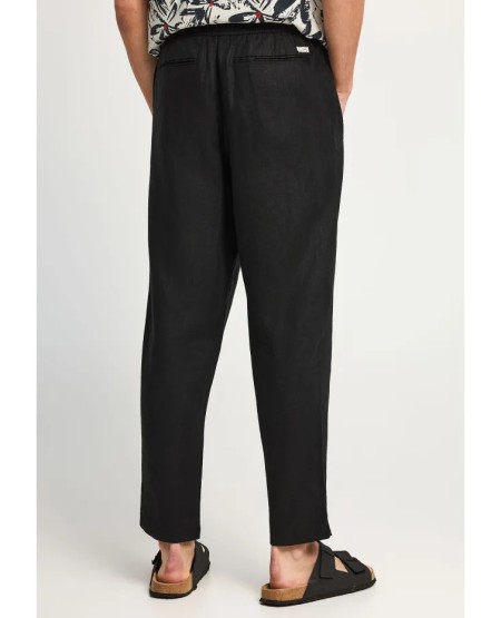FUNKY BUDDHA  Ανδρικό comfort fit λινό chino παντελόνι FBM013-011-02 BLACK
