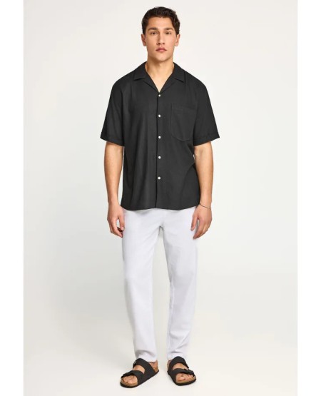 FUNKY BUDDHA  Ανδρικό comfort fit λινό chino παντελόνι FBM013-011-02 WHITE