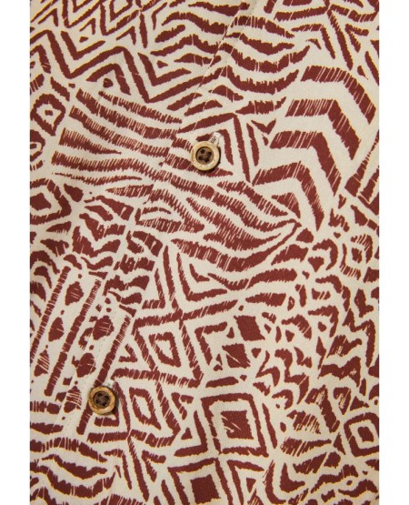 FUNKY BUDDHA Men's short-sleeve shirt with print FBM013-025-05 HENNA BROWN