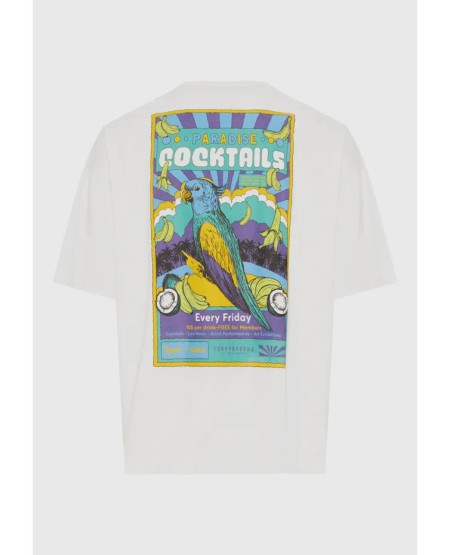 FUNKY BUDDHA Ανδρικό oversized t-shirt με τύπωμα στην πλάτη FBM013-039-04 OFF WHITE