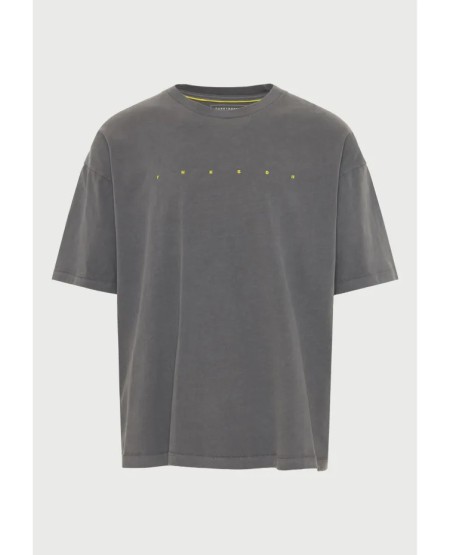 FUNKY BUDDHA Ανδρικό oversized t-shirt με τύπωμα στην πλάτη FBM013-039-04 DK GREY
