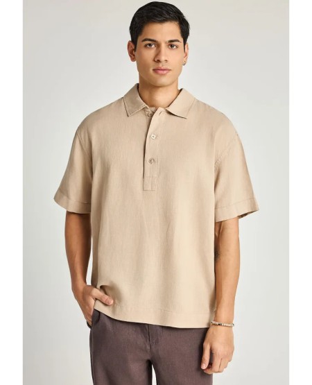FUNKY BUDDHA Men's polo shirt FBM013-005-11 GREIGE