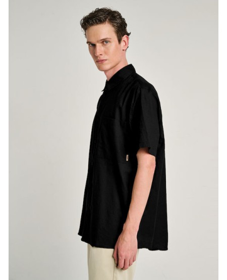 STAFF JEANS Grant  Man Shirt Linen Short Sleeve 61-205.055 BLACK