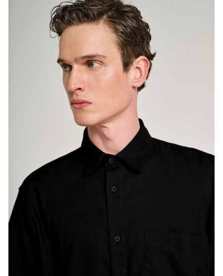 STAFF JEANS Grant  Man Shirt Linen Short Sleeve 61-205.055 BLACK