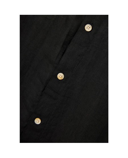 FUNKY BUDDHA Men's short-sleeve linen shirt - The essentials FBM013-002-05 BLACK