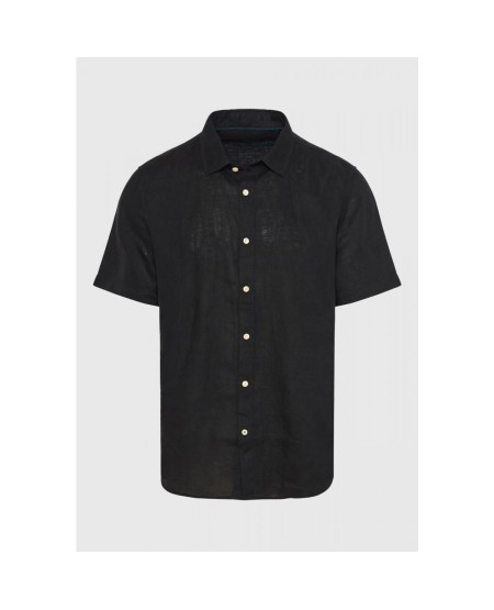 FUNKY BUDDHA Men's short-sleeve linen shirt - The essentials FBM013-002-05 BLACK
